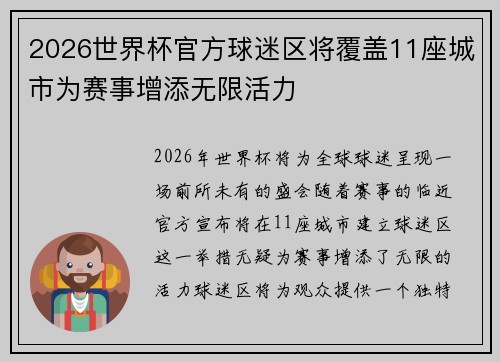 2026世界杯官方球迷区将覆盖11座城市为赛事增添无限活力