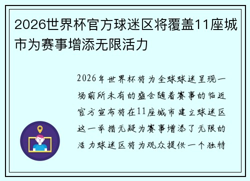 2026世界杯官方球迷区将覆盖11座城市为赛事增添无限活力